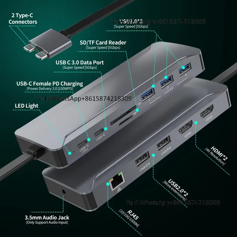 Docking Station Usb C - ฮับด็อกกิ้งสถานี 5 พอร์ต USB พร้อมจอแสดงผลคู่ รองรับ
