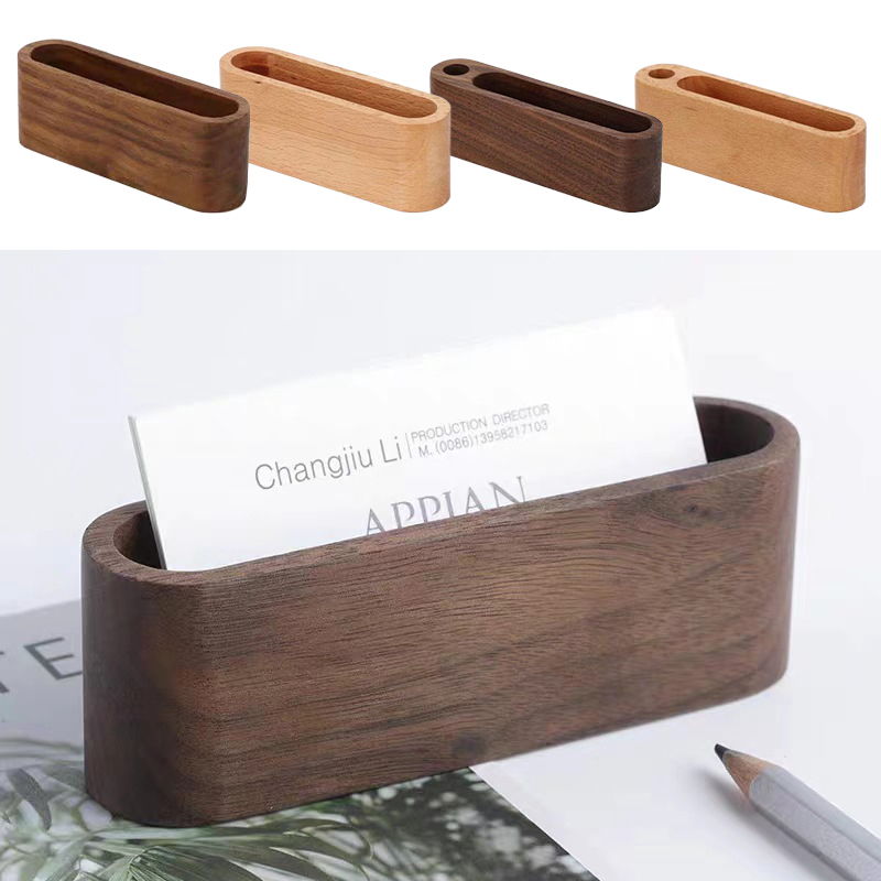 Home Office Tech Gadgets - ผู้ถือบัตรธุรกิจไม้Organizerโต๊ะทํางานชื่อการ์ดขาตั้งปากกาMemo Padการ์ดขาตั้งผู้ถือบัตรStorage