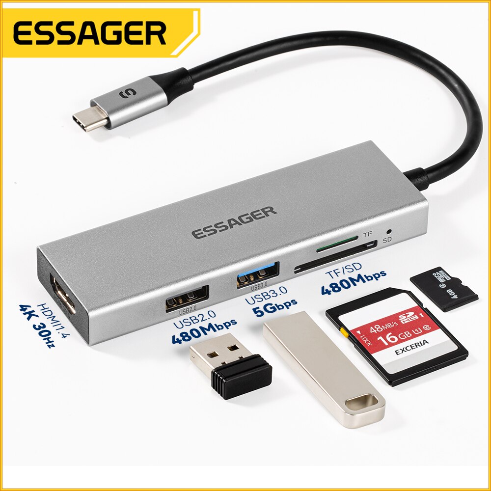 Essager 5 in 1 USB C HUB HDMI- - Docking Station Usb C บทวิจารณ์และราคา