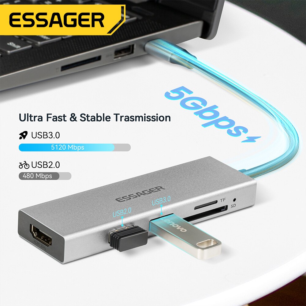 Essager 5 in 1 USB C HUB HDMI- - Docking Station Usb C บทวิจารณ์และราคา